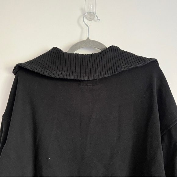 Aerie Down to Earth Soft Black Cotton Ribbed Quarter Zip Pullover Sweatshirt M - Picture 6 of 11